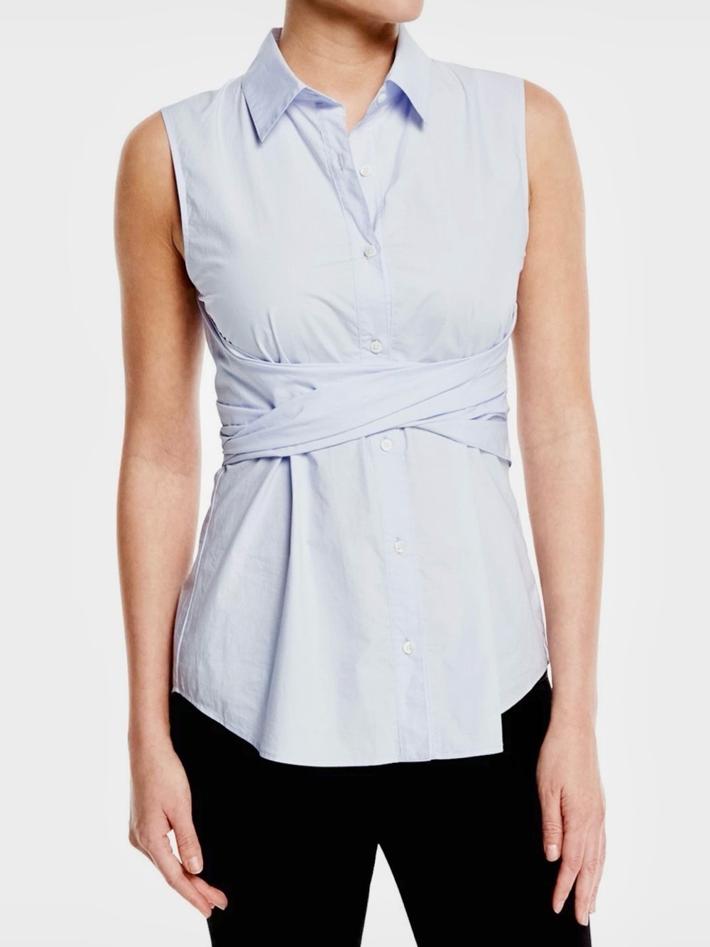 Derek Lam 10 Crosby Pale Blue Cotton Sleeveless Twist-Waist Button-Down Size 4